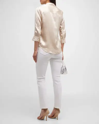 L'AGENCE Dani Silk Satin 3/4-Sleeve Button-Down Blouse | Thumbnail 6 L'AGENCE Dani Silk Satin 3/4-Sleeve Button-Down Blouse | Thumbnail 6