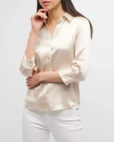 L'AGENCE Dani Silk Satin 3/4-Sleeve Button-Down Blouse | Thumbnail 7 L'AGENCE Dani Silk Satin 3/4-Sleeve Button-Down Blouse | Thumbnail 7