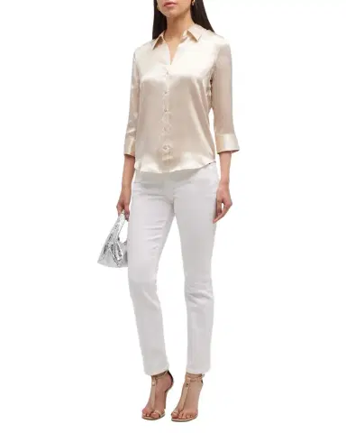 L'AGENCE Dani Silk Satin 3/4-Sleeve Button-Down Blouse | Thumbnail 1 L'AGENCE Dani Silk Satin 3/4-Sleeve Button-Down Blouse | Thumbnail 1
