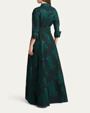 Rickie Freeman for Teri Jon Belted Jacquard Shirtdress Gown | Thumbnail 3 Rickie Freeman for Teri Jon Belted Jacquard Shirtdress Gown | Thumbnail 3