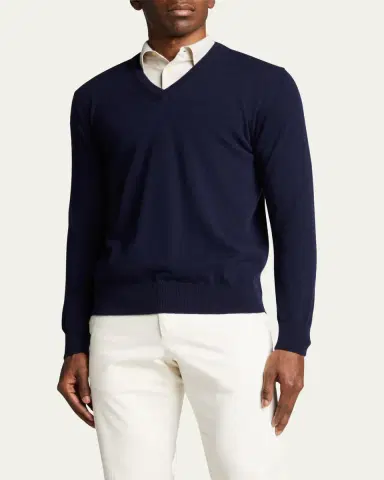 Bergdorf Goodman Men's Classic 12GG Cashmere V-Neck Sweater | Thumbnail 4 Bergdorf Goodman Men's Classic 12GG Cashmere V-Neck Sweater | Thumbnail 4