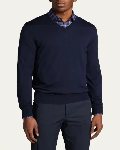 Bergdorf Goodman Men's Solid Cashmere V-Neck Sweater | Thumbnail 4 Bergdorf Goodman Men's Solid Cashmere V-Neck Sweater | Thumbnail 4