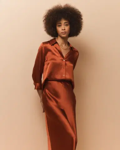 L'AGENCE Dani Silk Satin 3/4-Sleeve Button-Down Blouse | Thumbnail 4 L'AGENCE Dani Silk Satin 3/4-Sleeve Button-Down Blouse | Thumbnail 4