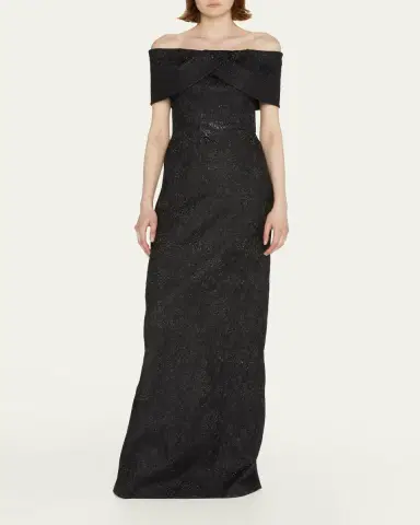 Rickie Freeman for Teri Jon Off-Shoulder Jacquard Column Gown | Thumbnail 2 Rickie Freeman for Teri Jon Off-Shoulder Jacquard Column Gown | Thumbnail 2