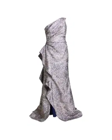 Rickie Freeman for Teri Jon One-Shoulder Jacquard Side-Ruffle Gown | Thumbnail 1 Rickie Freeman for Teri Jon One-Shoulder Jacquard Side-Ruffle Gown | Thumbnail 1