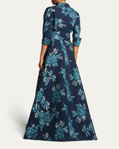 Rickie Freeman for Teri Jon Belted Jacquard Shirtdress Gown | Thumbnail 3 Rickie Freeman for Teri Jon Belted Jacquard Shirtdress Gown | Thumbnail 3