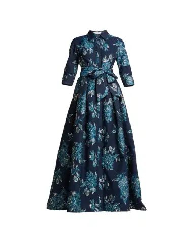 Rickie Freeman for Teri Jon Belted Jacquard Shirtdress Gown | Thumbnail 1 Rickie Freeman for Teri Jon Belted Jacquard Shirtdress Gown | Thumbnail 1