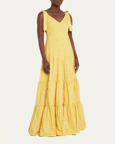 Caroline Constas Arianna Tie-Shoulder Tiered Poplin Maxi Dress | Thumbnail 4 Caroline Constas Arianna Tie-Shoulder Tiered Poplin Maxi Dress | Thumbnail 4