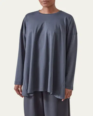 Eskandar Side Panelled Round Neck Long Sleeve T-Shirt (Mid Plus Length) | Thumbnail 2 Eskandar Side Panelled Round Neck Long Sleeve T-Shirt (Mid Plus Length) | Thumbnail 2