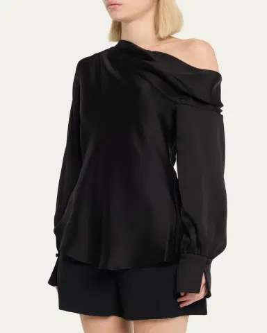 SIMKHAI Alice Draped Satin One-Shoulder Top | Thumbnail 4 SIMKHAI Alice Draped Satin One-Shoulder Top | Thumbnail 4