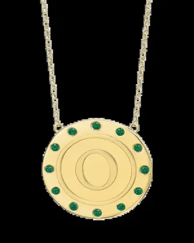 Tracee Nichols 14K Gold Initial Token Necklace with Emeralds | Thumbnail 2 Tracee Nichols 14K Gold Initial Token Necklace with Emeralds | Thumbnail 2