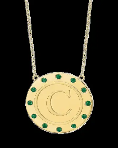 Tracee Nichols 14K Gold Initial Token Necklace with Emeralds | Thumbnail 2 Tracee Nichols 14K Gold Initial Token Necklace with Emeralds | Thumbnail 2