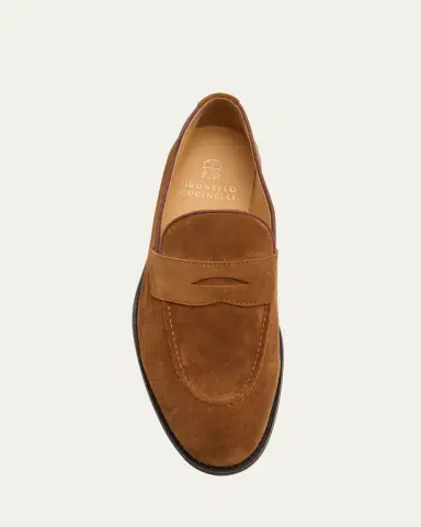 Brunello Cucinelli Men's Suede Penny Loafers | Thumbnail 5 Brunello Cucinelli Men's Suede Penny Loafers | Thumbnail 5
