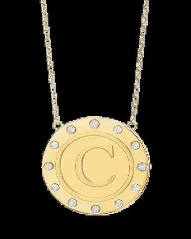 Tracee Nichols 14K Gold Initial Token Necklace with Diamonds | Thumbnail 2 Tracee Nichols 14K Gold Initial Token Necklace with Diamonds | Thumbnail 2