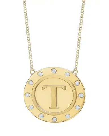 Tracee Nichols 14K Gold Initial Token Necklace with Diamonds | Thumbnail 1 Tracee Nichols 14K Gold Initial Token Necklace with Diamonds | Thumbnail 1