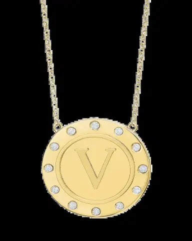 Tracee Nichols 14K Gold Initial Token Necklace with Diamonds | Thumbnail 2 Tracee Nichols 14K Gold Initial Token Necklace with Diamonds | Thumbnail 2