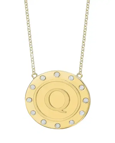 Tracee Nichols 14K Gold Initial Token Necklace with Diamonds | Thumbnail 1 Tracee Nichols 14K Gold Initial Token Necklace with Diamonds | Thumbnail 1