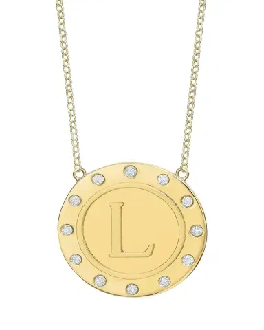 Tracee Nichols 14K Gold Initial Token Necklace with Diamonds | Thumbnail 1 Tracee Nichols 14K Gold Initial Token Necklace with Diamonds | Thumbnail 1
