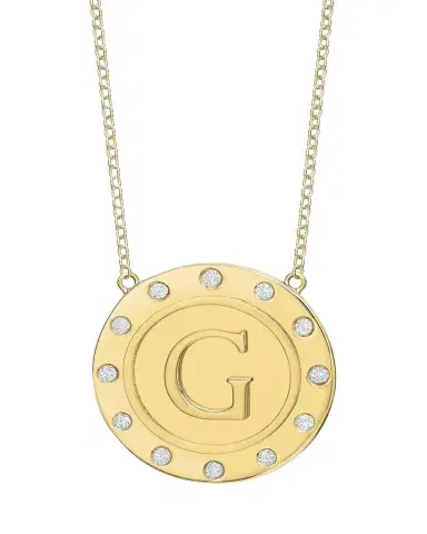 Tracee Nichols 14K Gold Initial Token Necklace with Diamonds | Thumbnail 1 Tracee Nichols 14K Gold Initial Token Necklace with Diamonds | Thumbnail 1