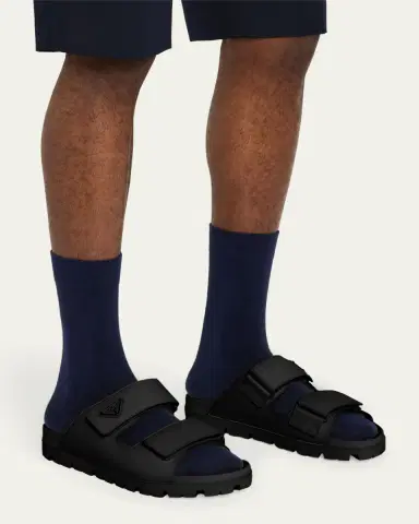 Prada Men's Fussbett Leather Dual-Grip Slide Sandals | Thumbnail 2 Prada Men's Fussbett Leather Dual-Grip Slide Sandals | Thumbnail 2