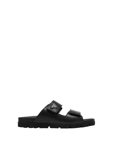 Prada Men's Fussbett Leather Dual-Grip Slide Sandals | Thumbnail 1 Prada Men's Fussbett Leather Dual-Grip Slide Sandals | Thumbnail 1
