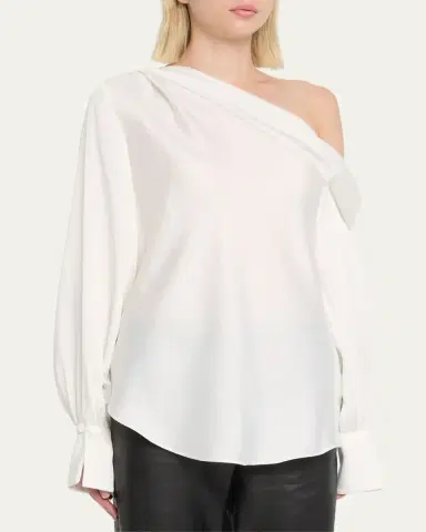 SIMKHAI Alice Draped Satin One-Shoulder Top | Thumbnail 4 SIMKHAI Alice Draped Satin One-Shoulder Top | Thumbnail 4