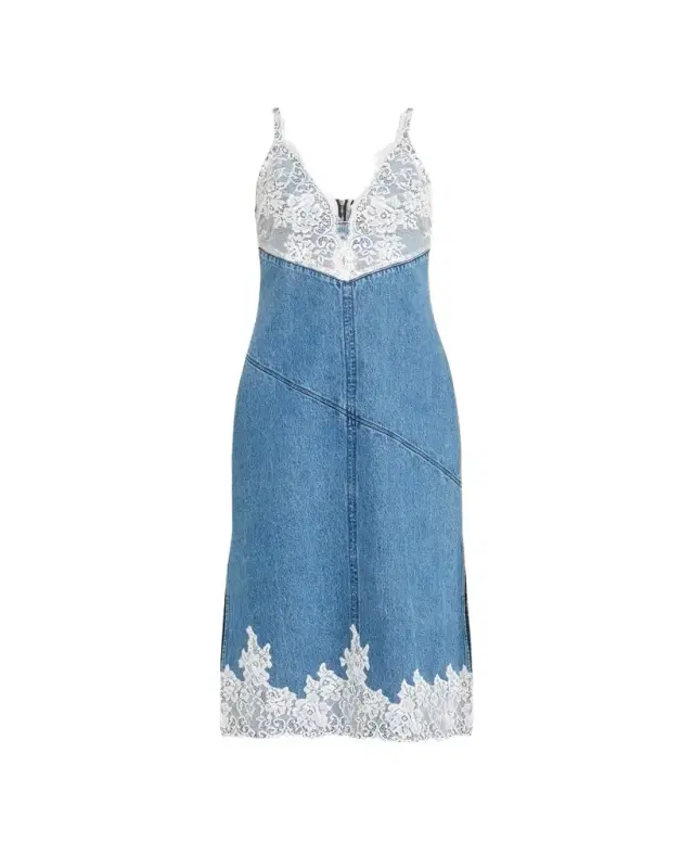 Lace and Denim Midi Slip Dress Lace and Denim Midi Slip Dress