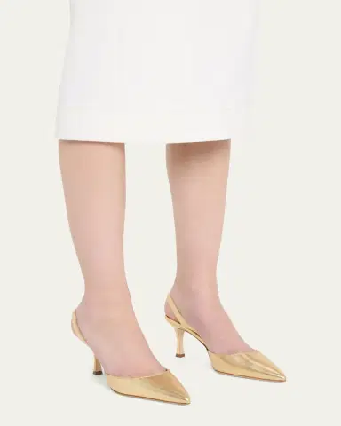 Manolo Blahnik Carolyne Metallic Leather Mid-Heel Slingback Pumps | Thumbnail 2 Manolo Blahnik Carolyne Metallic Leather Mid-Heel Slingback Pumps | Thumbnail 2