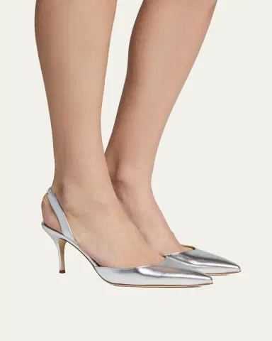 Manolo Blahnik Carolyne Metallic Leather Mid-Heel Slingback Pumps | Thumbnail 7 Manolo Blahnik Carolyne Metallic Leather Mid-Heel Slingback Pumps | Thumbnail 7