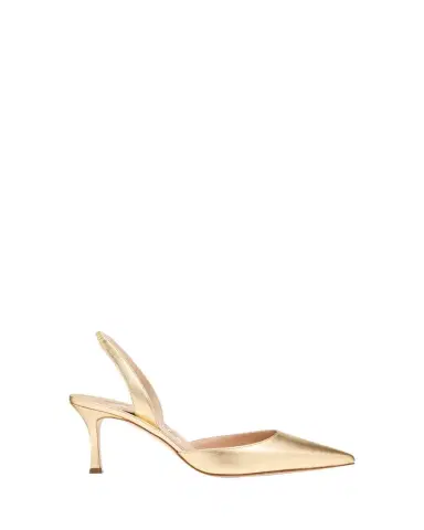 Manolo Blahnik Carolyne Metallic Leather Mid-Heel Slingback Pumps | Thumbnail 1 Manolo Blahnik Carolyne Metallic Leather Mid-Heel Slingback Pumps | Thumbnail 1