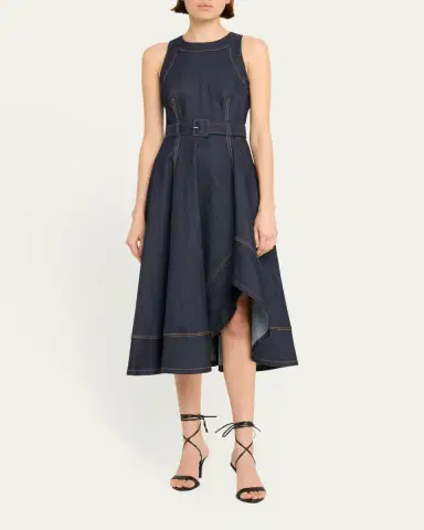 Cinq à Sept Zelda Belted Asymmetric Sleeveless Denim Midi Dress | Thumbnail 2 Cinq à Sept Zelda Belted Asymmetric Sleeveless Denim Midi Dress | Thumbnail 2