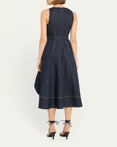 Cinq à Sept Zelda Belted Asymmetric Sleeveless Denim Midi Dress | Thumbnail 3 Cinq à Sept Zelda Belted Asymmetric Sleeveless Denim Midi Dress | Thumbnail 3