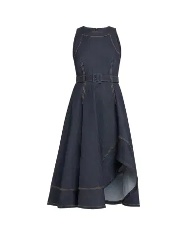 Cinq à Sept Zelda Belted Asymmetric Sleeveless Denim Midi Dress | Thumbnail 1 Cinq à Sept Zelda Belted Asymmetric Sleeveless Denim Midi Dress | Thumbnail 1