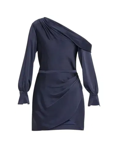 SIMKHAI Cameron One-Shoulder Wrap-Skirt Satin Mini Dress | Thumbnail 1 SIMKHAI Cameron One-Shoulder Wrap-Skirt Satin Mini Dress | Thumbnail 1
