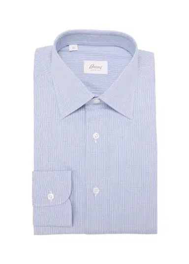 Brioni Men's Cotton Mini Graph Check Dress Shirt | Thumbnail 1 Brioni Men's Cotton Mini Graph Check Dress Shirt | Thumbnail 1