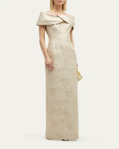 Rickie Freeman for Teri Jon Off-Shoulder Jacquard Column Gown | Thumbnail 2 Rickie Freeman for Teri Jon Off-Shoulder Jacquard Column Gown | Thumbnail 2