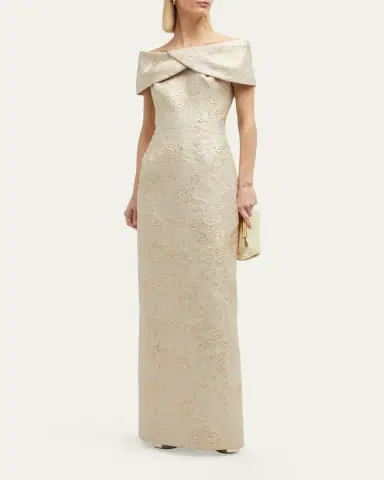 Rickie Freeman for Teri Jon Off-Shoulder Jacquard Column Gown | Thumbnail 4 Rickie Freeman for Teri Jon Off-Shoulder Jacquard Column Gown | Thumbnail 4