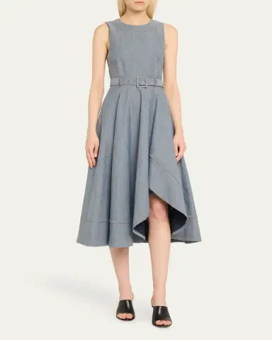 Cinq à Sept Zelda Belted Asymmetric Sleeveless Denim Midi Dress | Thumbnail 2 Cinq à Sept Zelda Belted Asymmetric Sleeveless Denim Midi Dress | Thumbnail 2