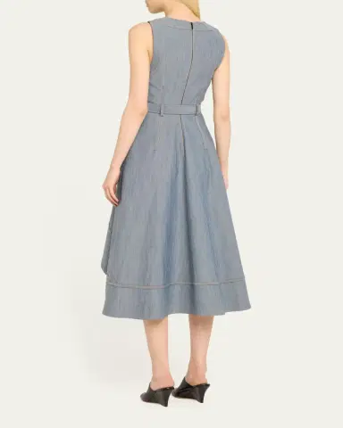 Cinq à Sept Zelda Belted Asymmetric Sleeveless Denim Midi Dress | Thumbnail 3 Cinq à Sept Zelda Belted Asymmetric Sleeveless Denim Midi Dress | Thumbnail 3