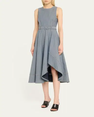 Cinq à Sept Zelda Belted Asymmetric Sleeveless Denim Midi Dress | Thumbnail 4 Cinq à Sept Zelda Belted Asymmetric Sleeveless Denim Midi Dress | Thumbnail 4