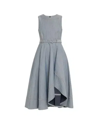 Cinq à Sept Zelda Belted Asymmetric Sleeveless Denim Midi Dress | Thumbnail 1 Cinq à Sept Zelda Belted Asymmetric Sleeveless Denim Midi Dress | Thumbnail 1