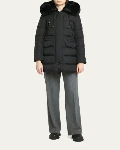 Moncler Aphroti Mid-Length Puffer Jacket with Shearling Hood Trim | Thumbnail 2 Moncler Aphroti Mid-Length Puffer Jacket with Shearling Hood Trim | Thumbnail 2