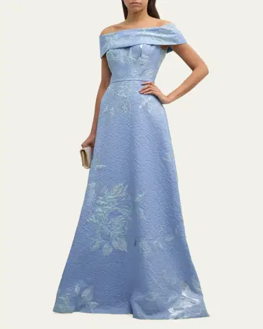 Rickie Freeman for Teri Jon Off-Shoulder Metallic Flower Jacquard Gown | Thumbnail 2 Rickie Freeman for Teri Jon Off-Shoulder Metallic Flower Jacquard Gown | Thumbnail 2