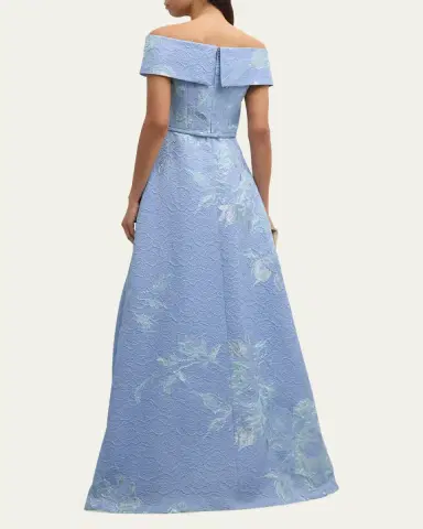 Rickie Freeman for Teri Jon Off-Shoulder Metallic Flower Jacquard Gown | Thumbnail 3 Rickie Freeman for Teri Jon Off-Shoulder Metallic Flower Jacquard Gown | Thumbnail 3