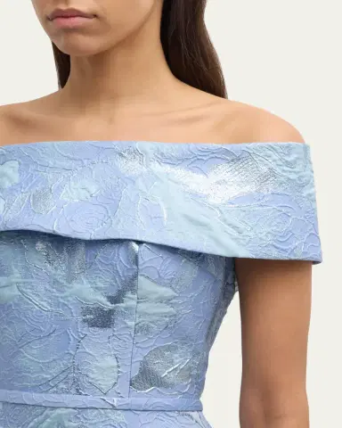 Rickie Freeman for Teri Jon Off-Shoulder Metallic Flower Jacquard Gown | Thumbnail 5 Rickie Freeman for Teri Jon Off-Shoulder Metallic Flower Jacquard Gown | Thumbnail 5