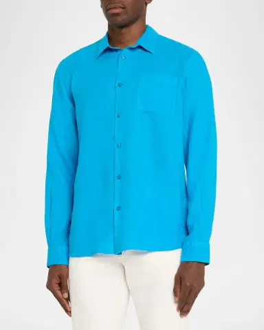 Vilebrequin Men's Caroubis Solid Linen Sport Shirt | Thumbnail 4 Vilebrequin Men's Caroubis Solid Linen Sport Shirt | Thumbnail 4