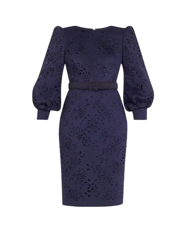 Blouson-Sleeve Paisley Cutout Dress Blouson-Sleeve Paisley Cutout Dress