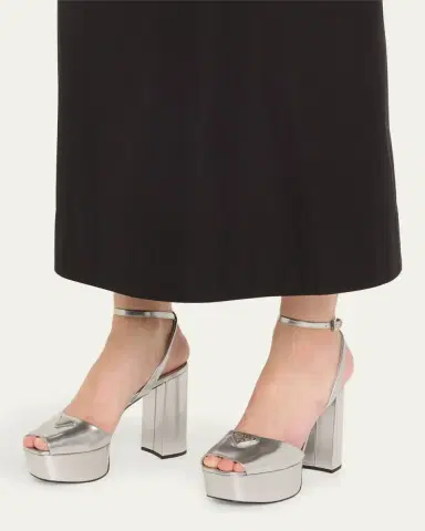 Prada Metallic Leather Ankle-Strap Platform Sandals | Thumbnail 2 Prada Metallic Leather Ankle-Strap Platform Sandals | Thumbnail 2