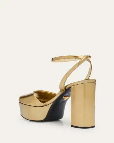 Prada Metallic Leather Ankle-Strap Platform Sandals | Thumbnail 4 Prada Metallic Leather Ankle-Strap Platform Sandals | Thumbnail 4