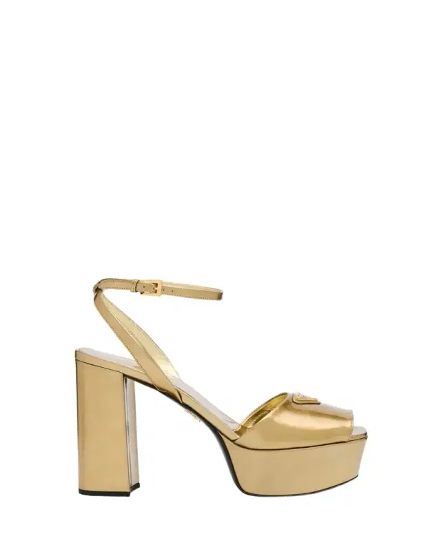 Metallic Leather Ankle-Strap Platform Sandals Metallic Leather Ankle-Strap Platform Sandals